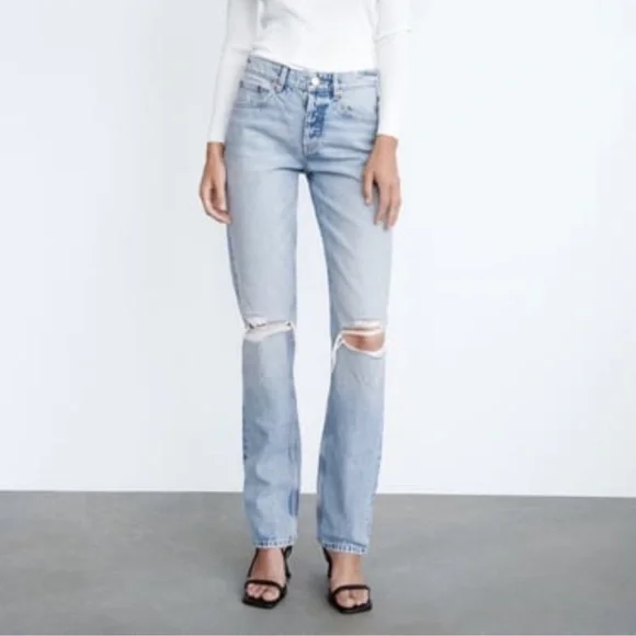 Zara Jeans Zara Mid Rise Full Length Straight Jeans Poshmark